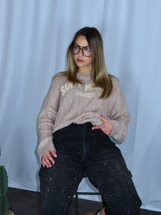 Pull Santa Monica beige donna vista frontale più vicina