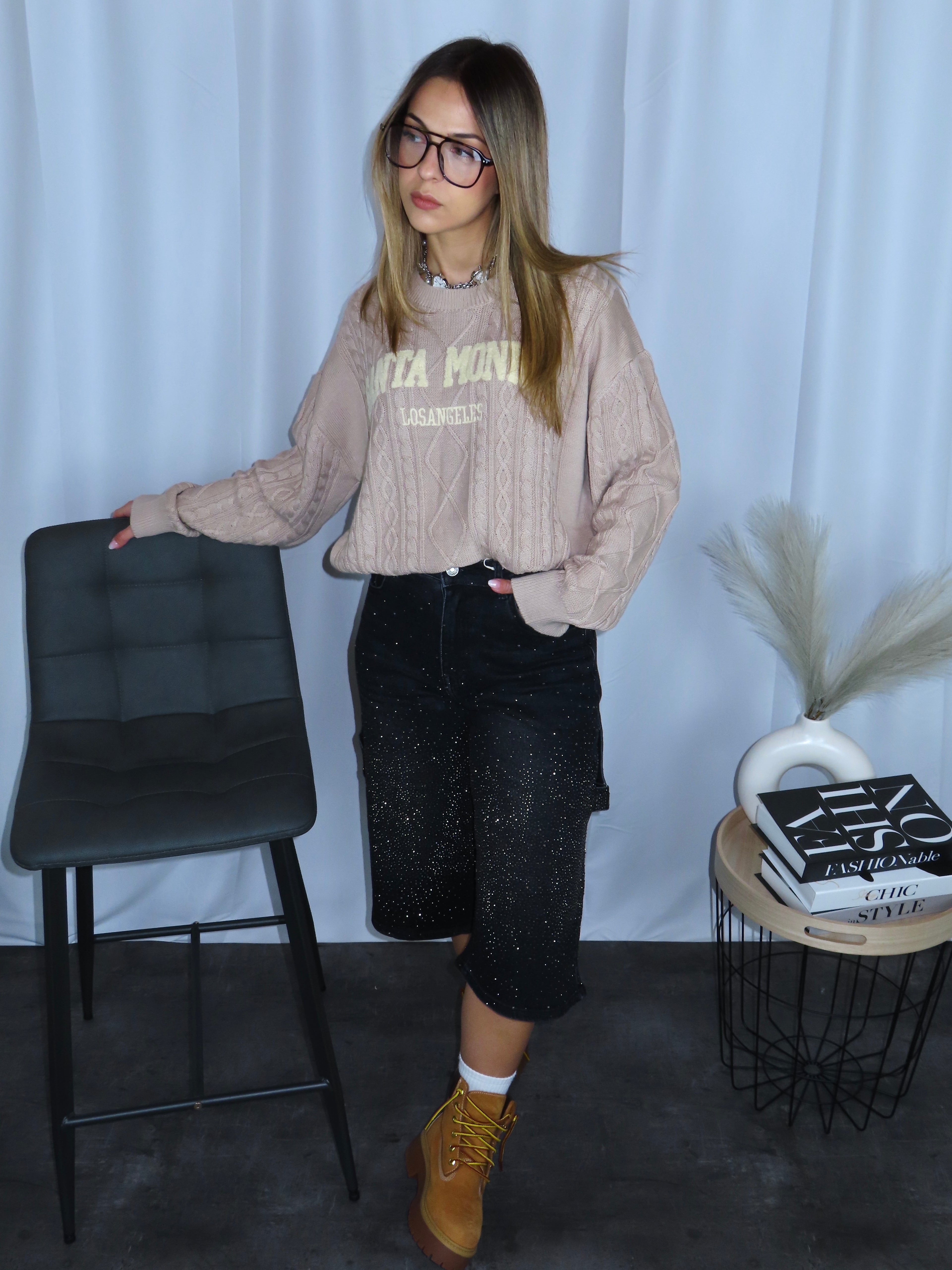 Pull Santa Monica beige donna vista frontale