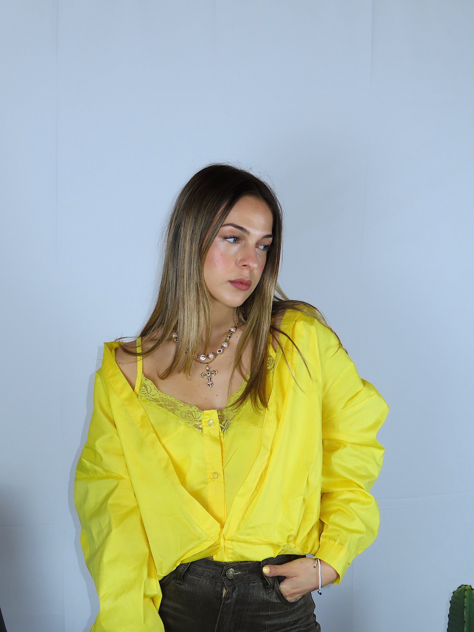 Camicia Sunset donna vista frontale completa colore giallo