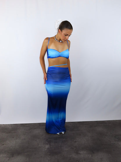Cordset aura ocean donna blu vista frontale completa gonna lunga