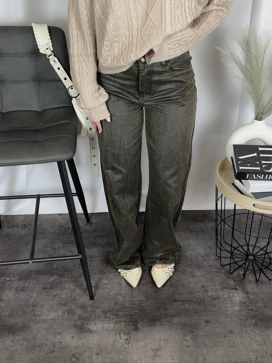 Denim leather effect donna vista frontale dettaglio effetto pelle
