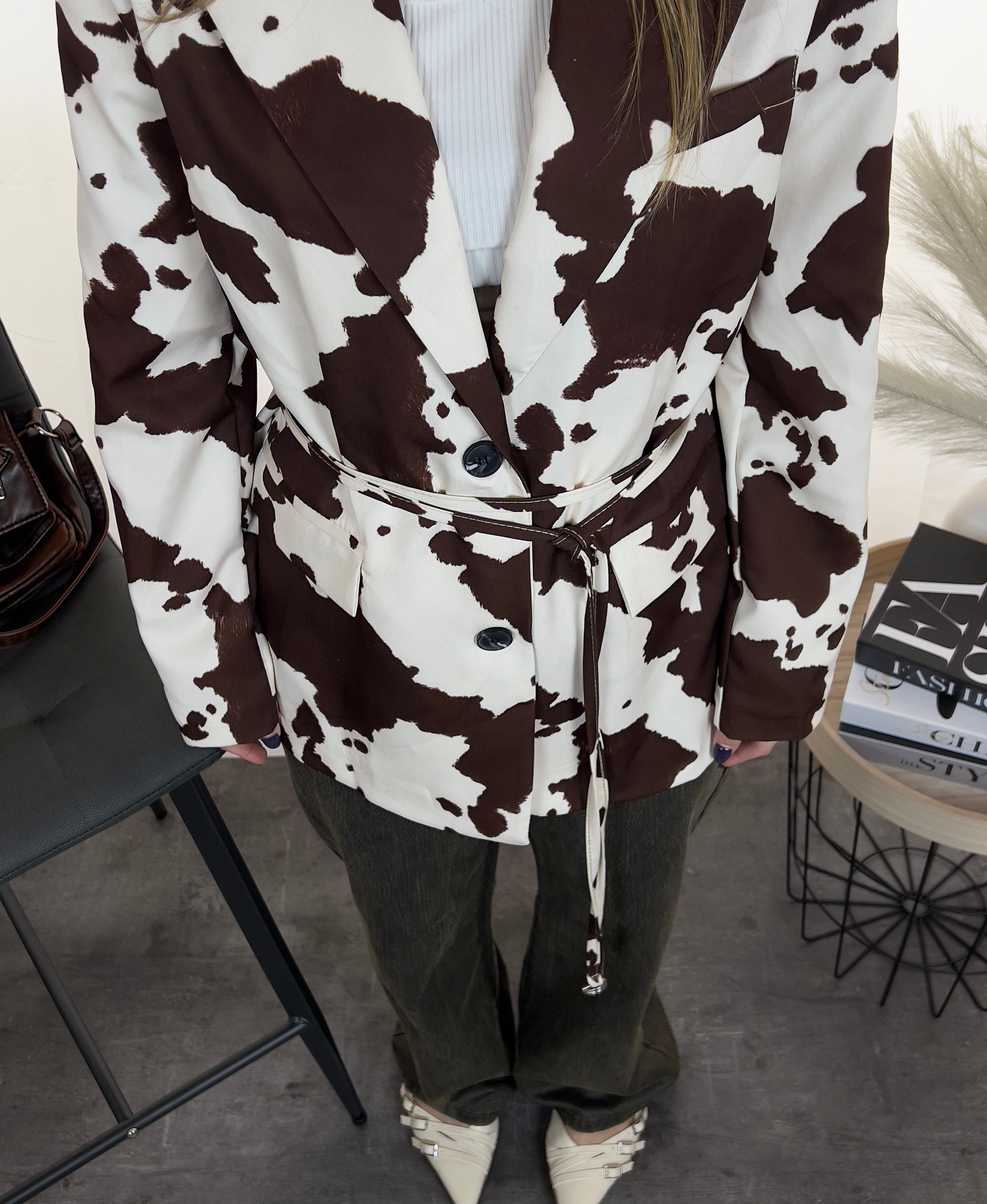 Blazer cow fantasia donna vista frontale dettaglio stampa 