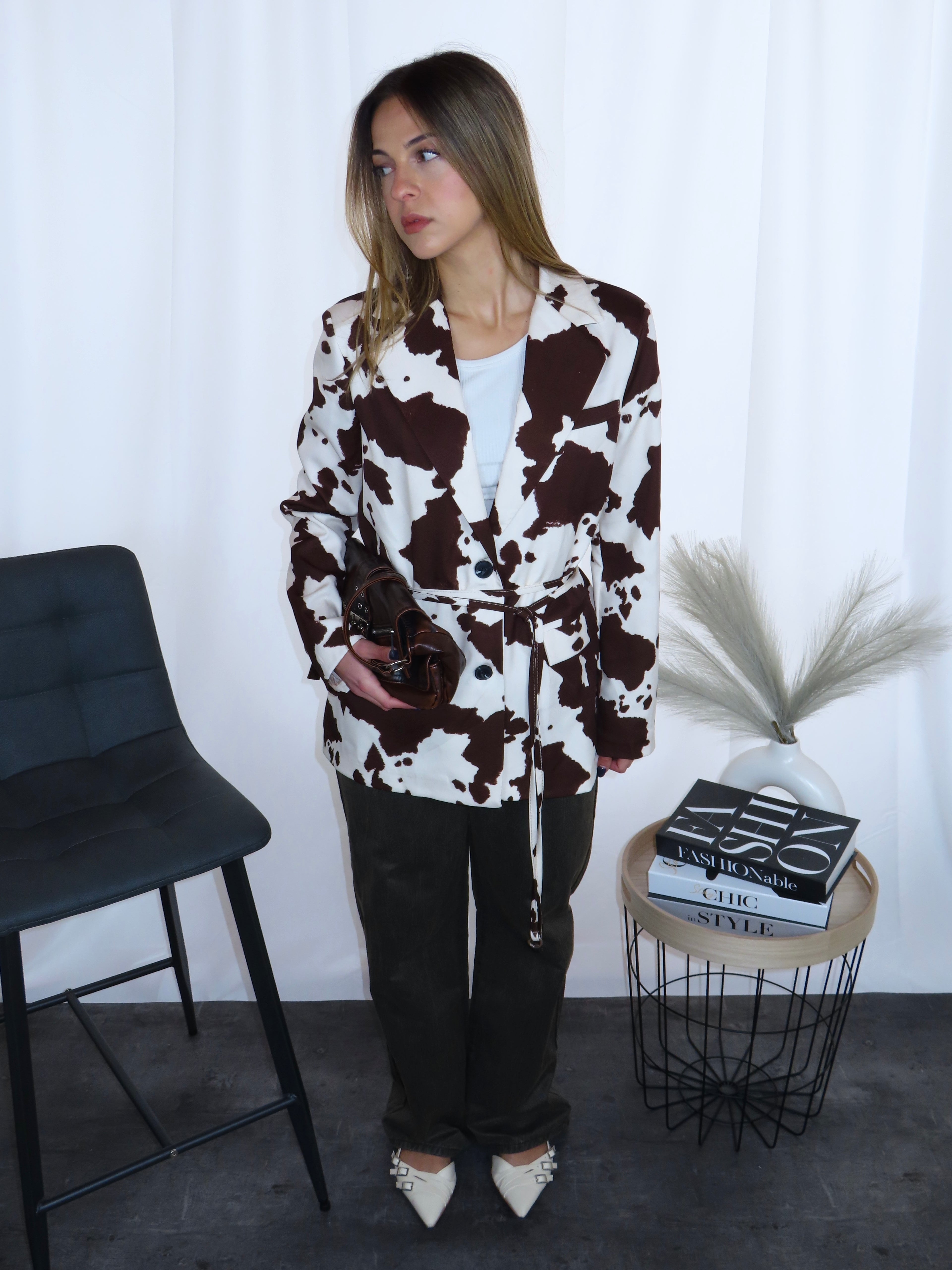 Blazer cow fantasia donna vista frontale dettaglio vestibilità